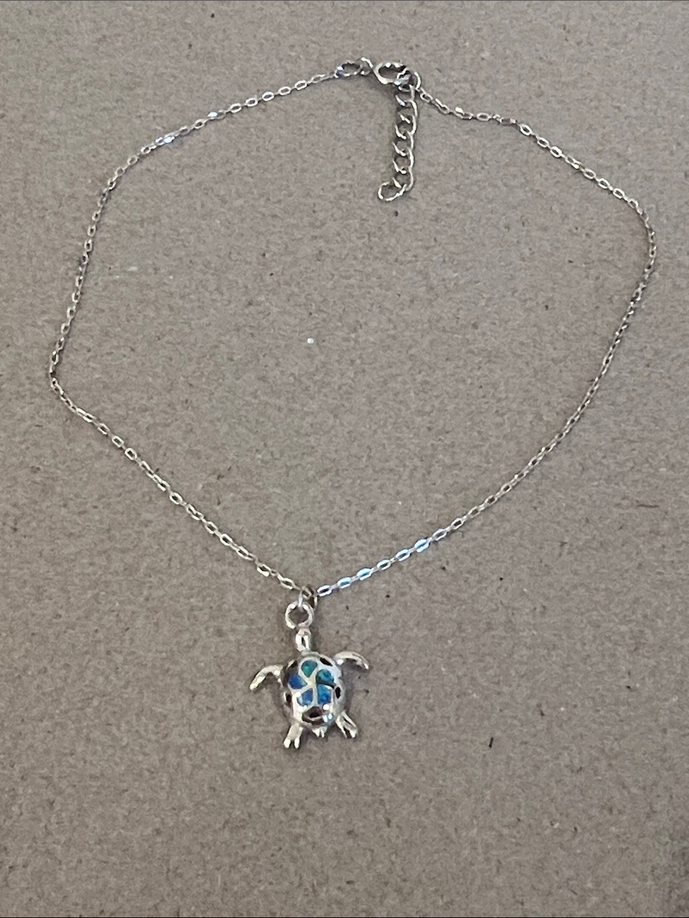 Turtle Pendant foot necklace with Blue turtle Enamel